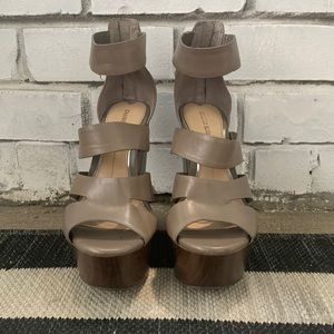 Gianni Bini 6in Wedge Sandals, Size 10, Tan Leather
